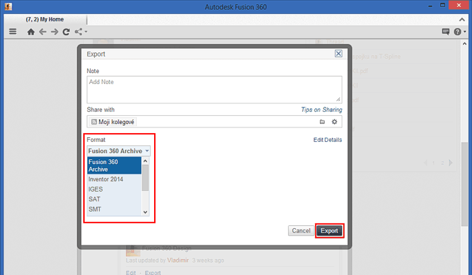 The hub panel informs you about the performed export (conversion):